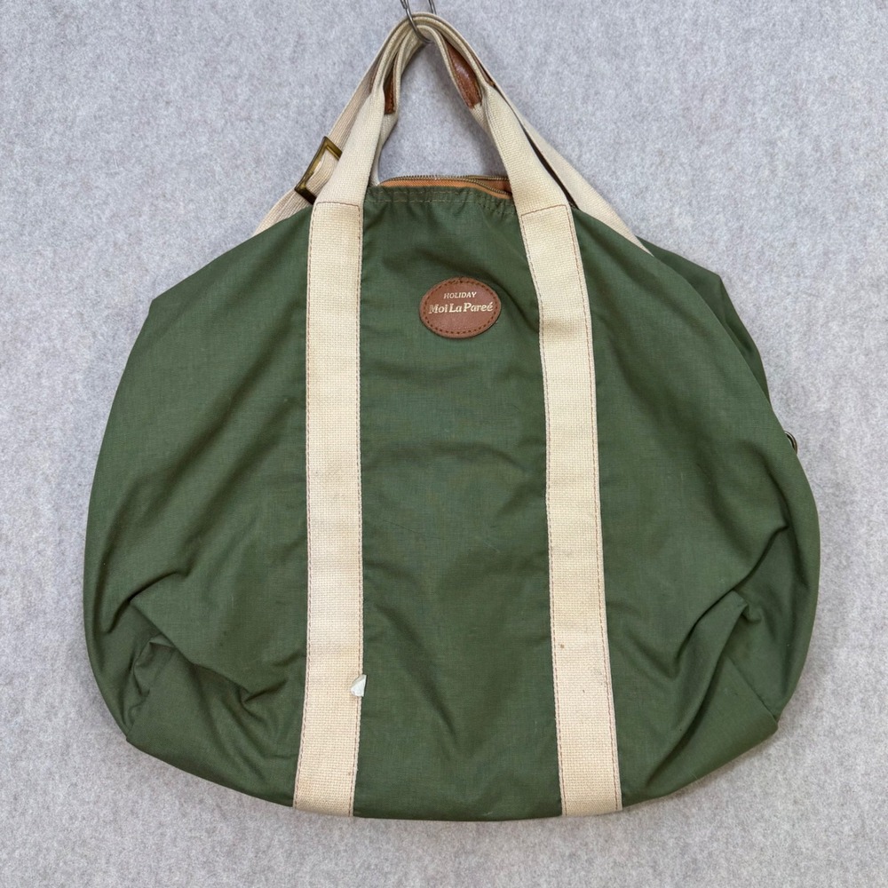 Holiday Moi La Paree Vintage Green Canvas Duffel Travel Weekender Scovill Zip - Picture 4 of 11